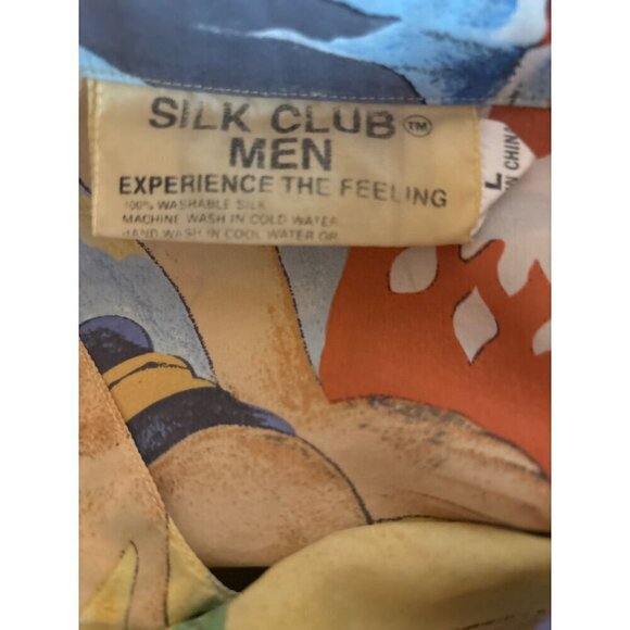 AS IS Silk Club Mens Graphic Shirt Polynesian Inspired Fabric Project Repurpose - Picture 8 of 14